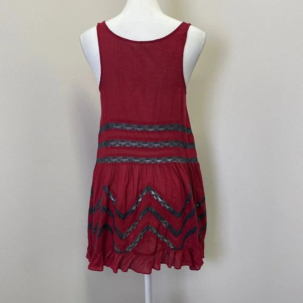 Free People Intimately Red Polka Dot Lace Trim Ruffle Slip Tunic Top XS Boho - Picture 5 of 16